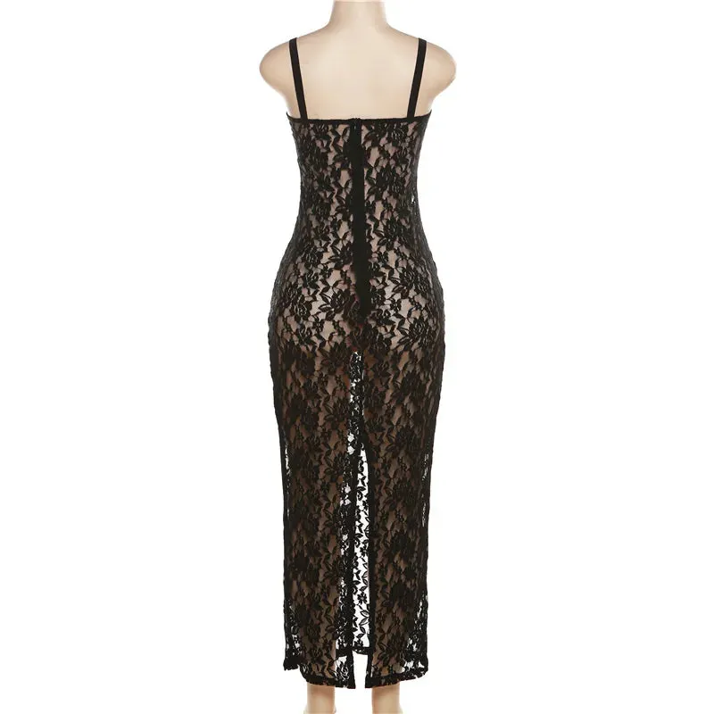 2024 Sexy Backless Sleeveless Maxi Split Lace Dress