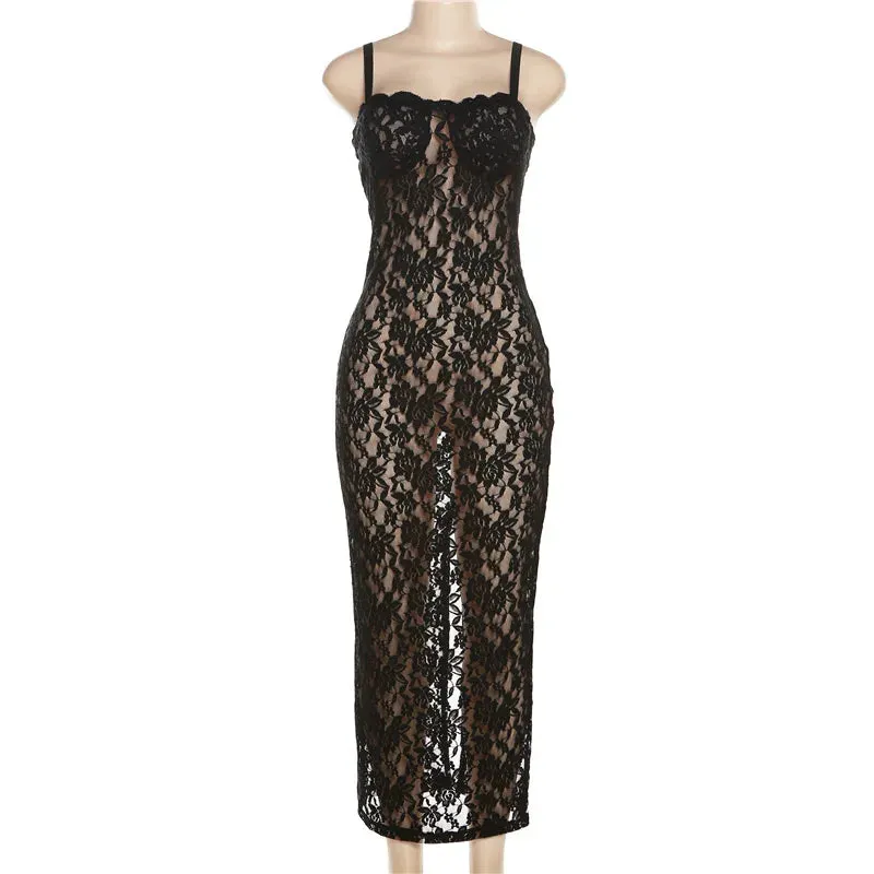 2024 Sexy Backless Sleeveless Maxi Split Lace Dress