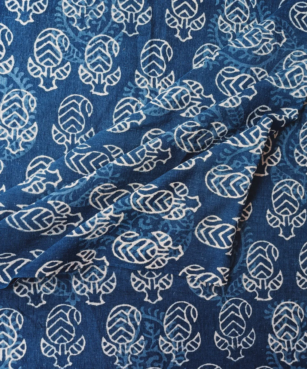 2.5 m Indigo hand spun handwoven cotton dabu print kurta material