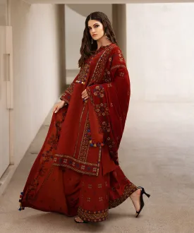 3 Piece -  Embroidered Raw Silk Suit