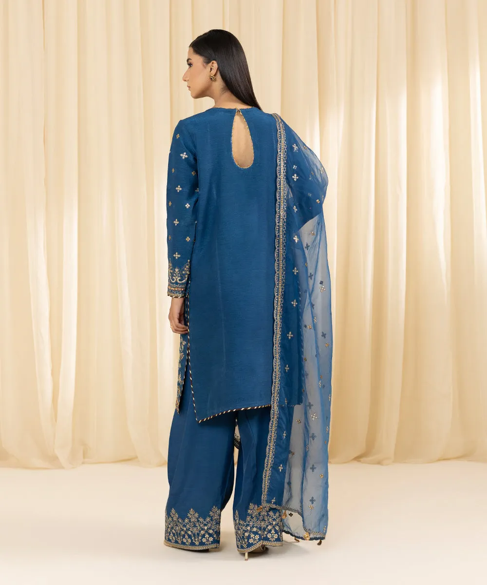 3 Piece -  Embroidered Raw Silk Suit