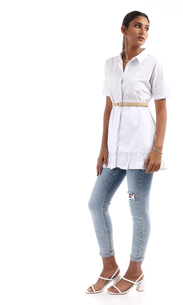 94830 Ruffled Trim Short Sleeves White Shirt