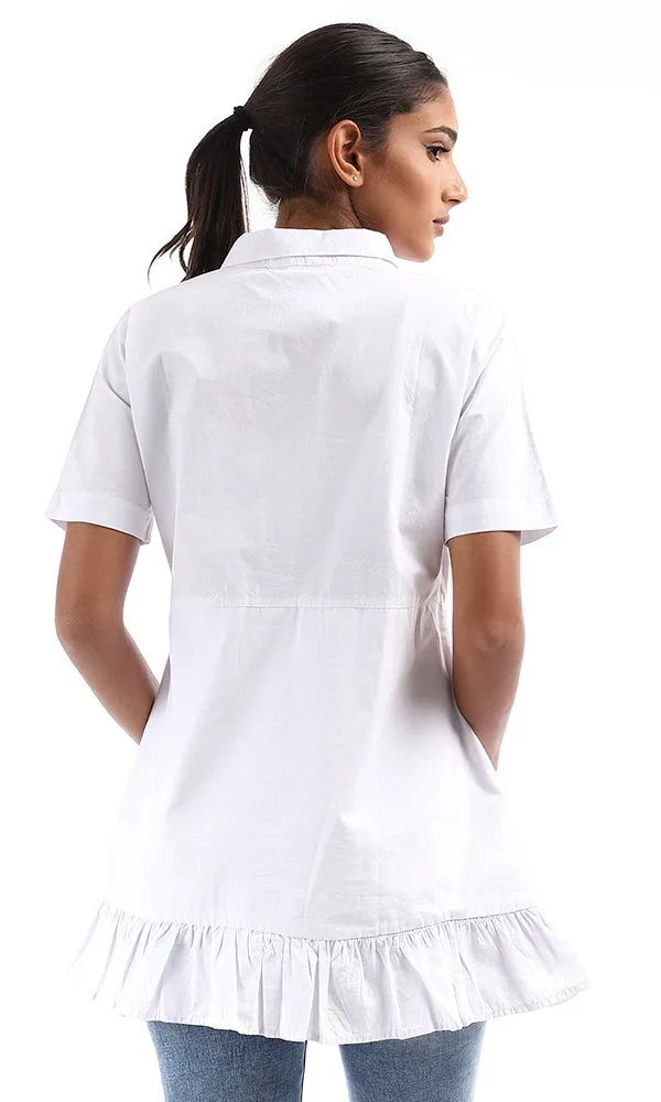 94830 Ruffled Trim Short Sleeves White Shirt