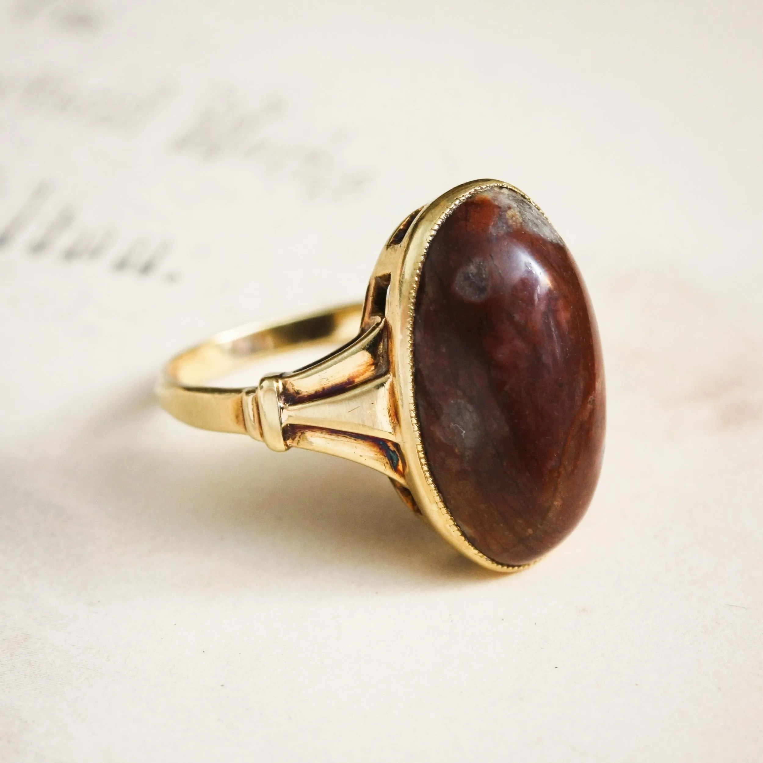 A Super Mid Century 14ct Gold Agate Statement Ring