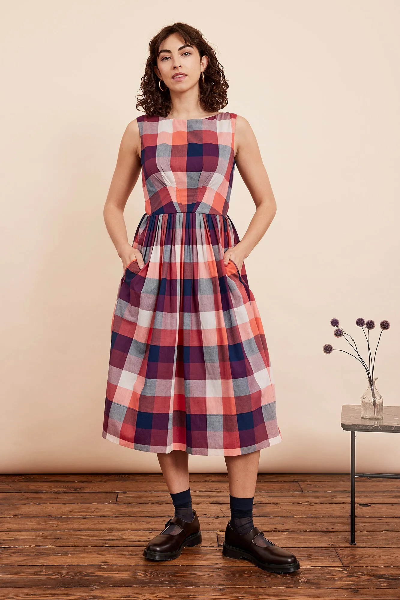 Abigail Cherry Plaid Dress Long