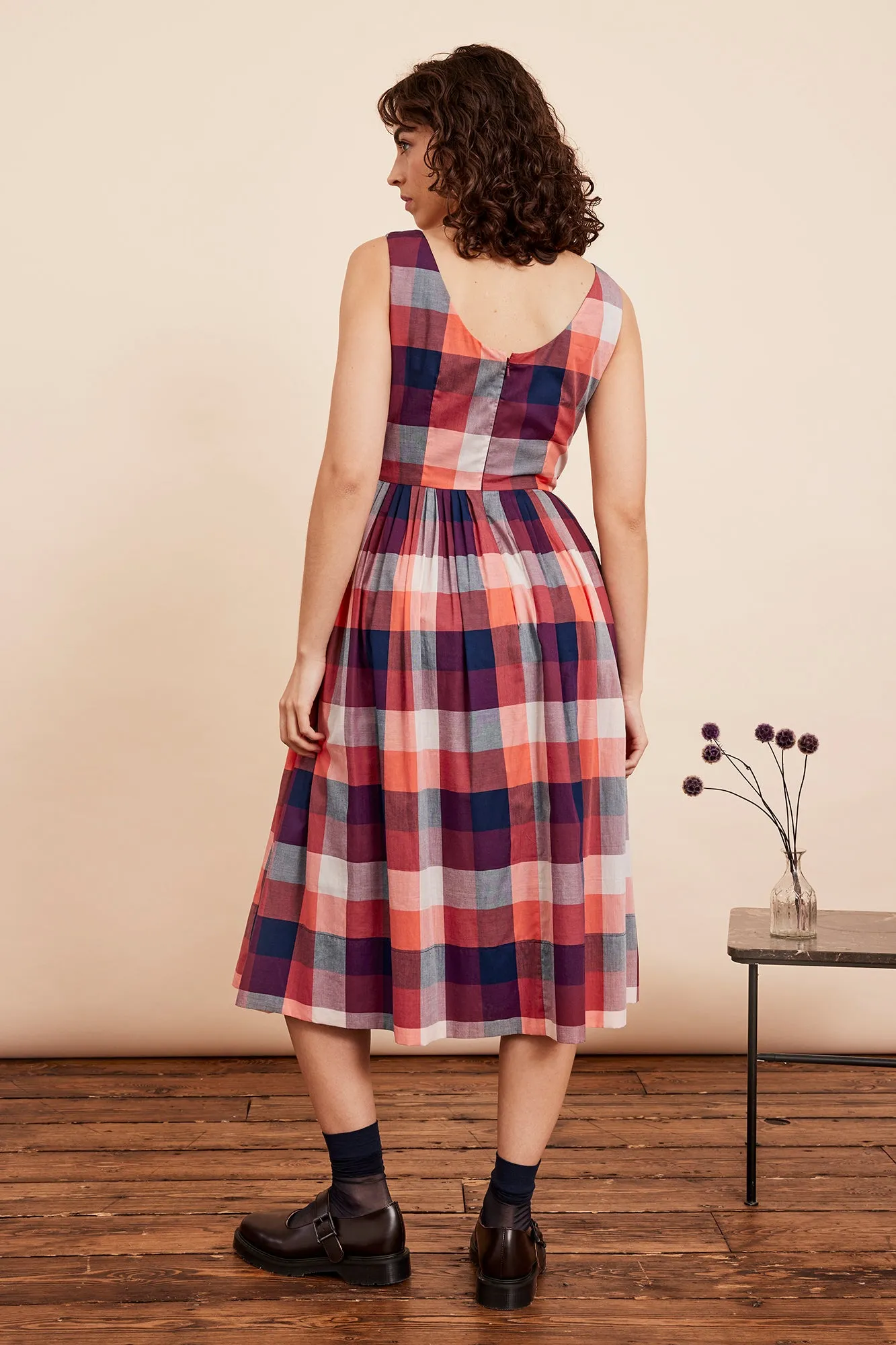 Abigail Cherry Plaid Dress Long