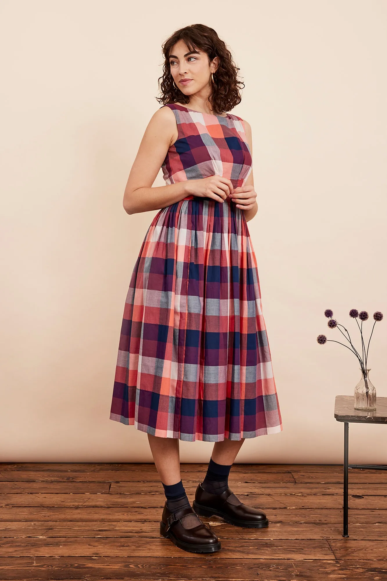 Abigail Cherry Plaid Dress Long