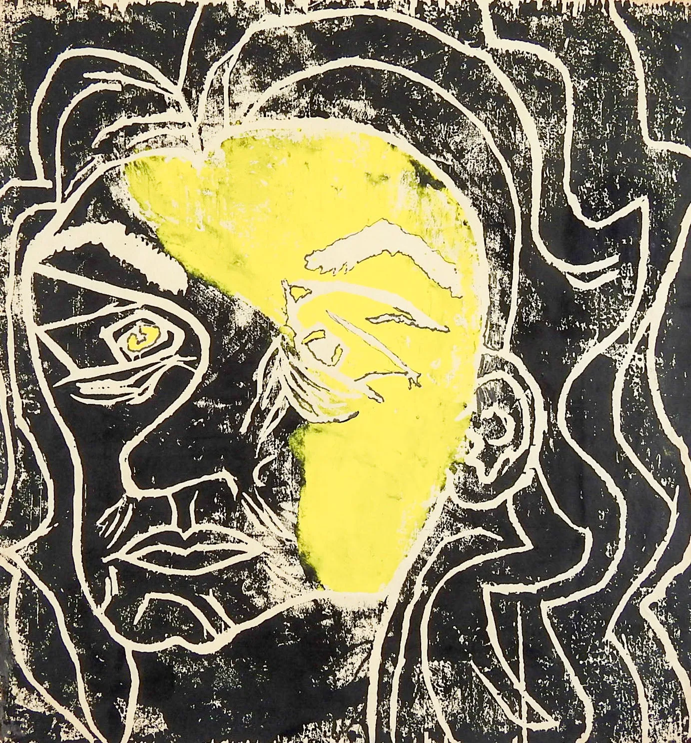 Abstract Portrait Block Print