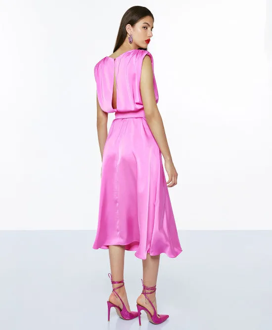 Access Pink Pink Midi Satin Dress With Belt