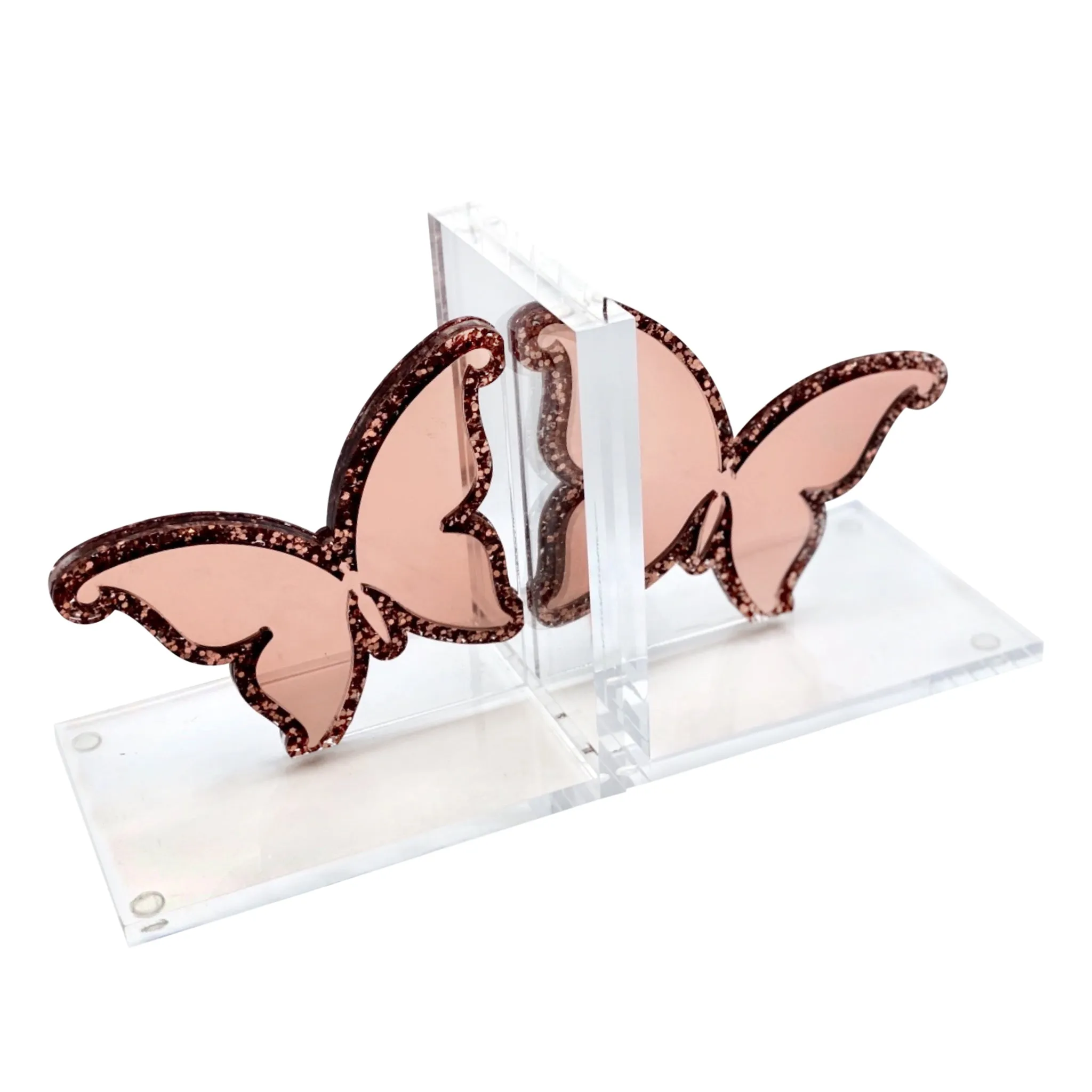 Acrylic Rose Gold Butterfly Bookends