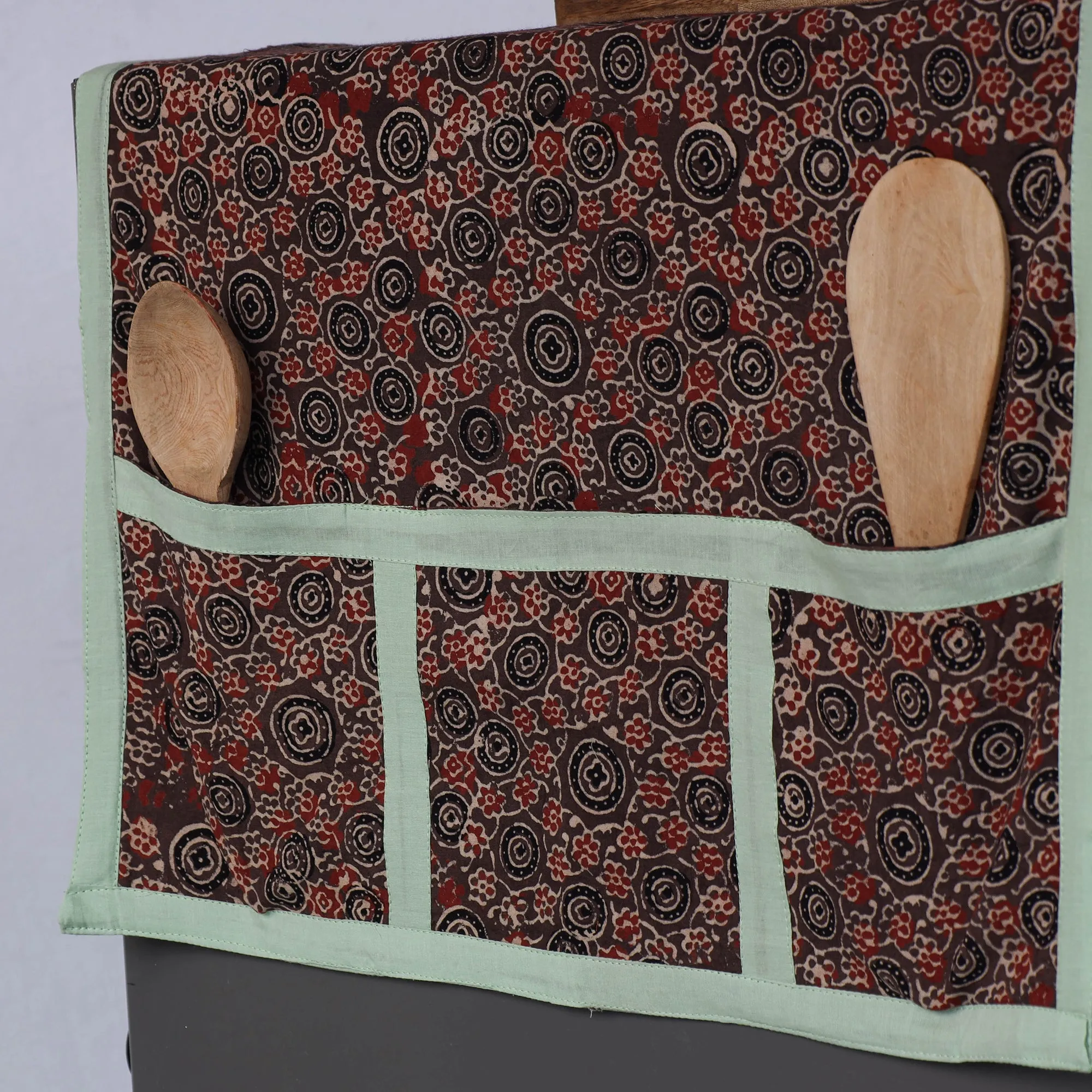 Ajrakh Block Printed Cotton Fridge Top Cover with Multiple Pockets