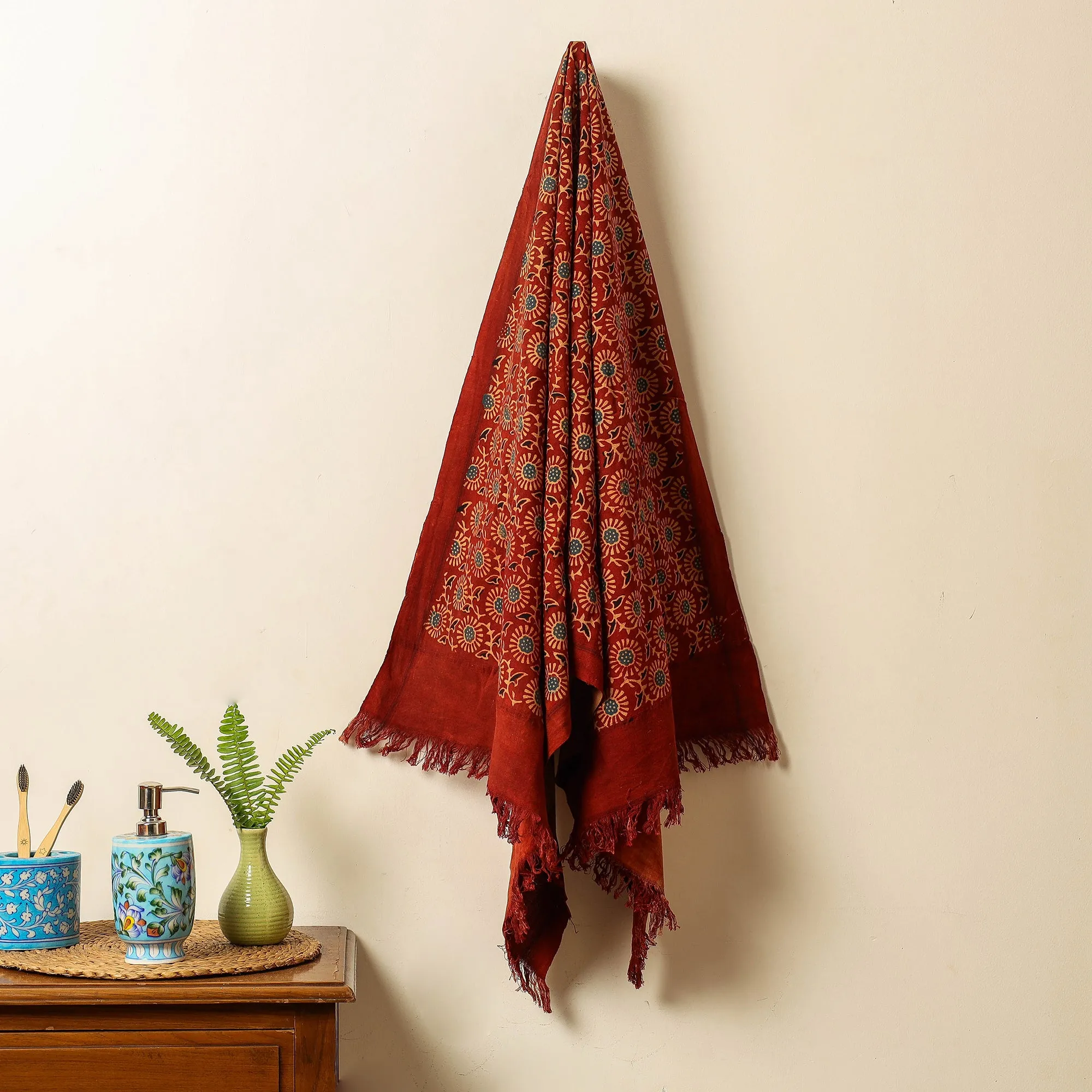 Ajrakh Block Printed Handloom Cotton Towel