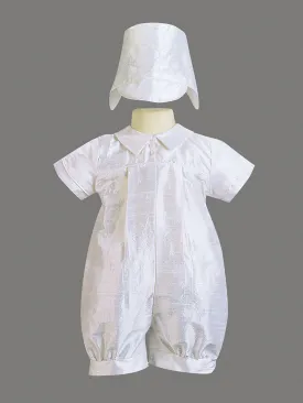 Baby Boys White Baptism & Christening Silk Romper - Conner