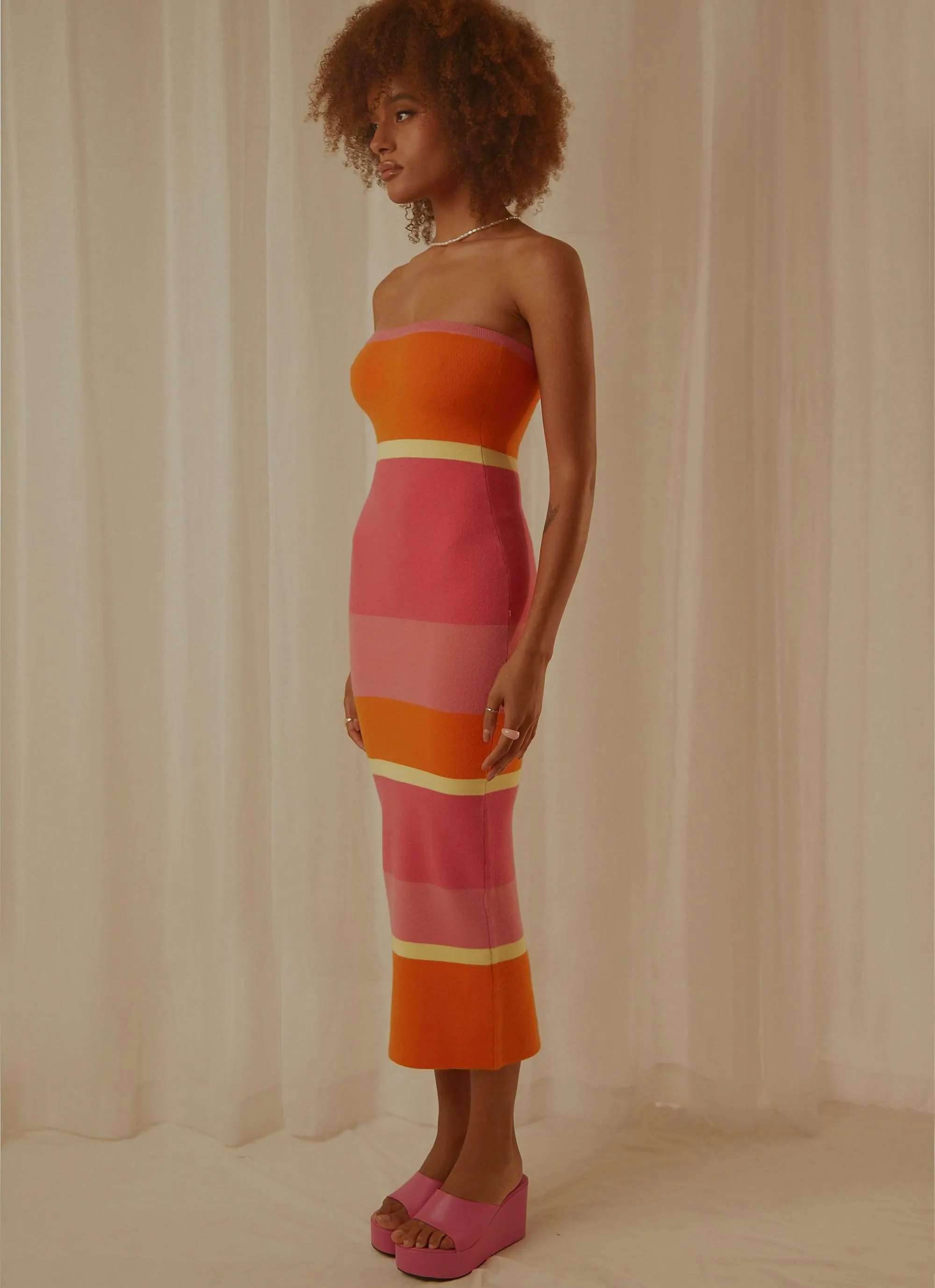 Back On Top Knit Midi Dress - Sherbet Stripe