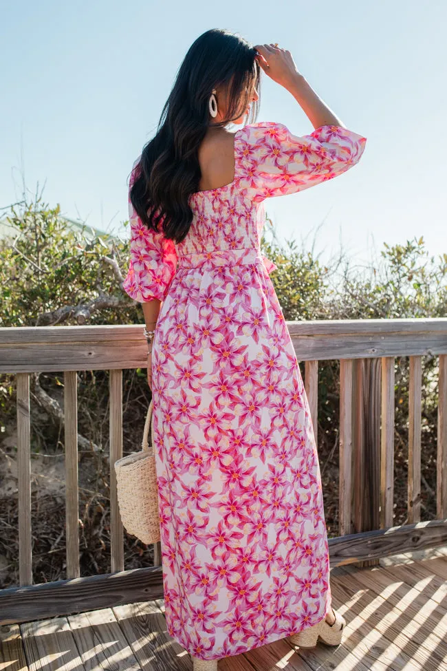 Back To Fun Pink Floral Square Neck Midi Dress FINAL SALE