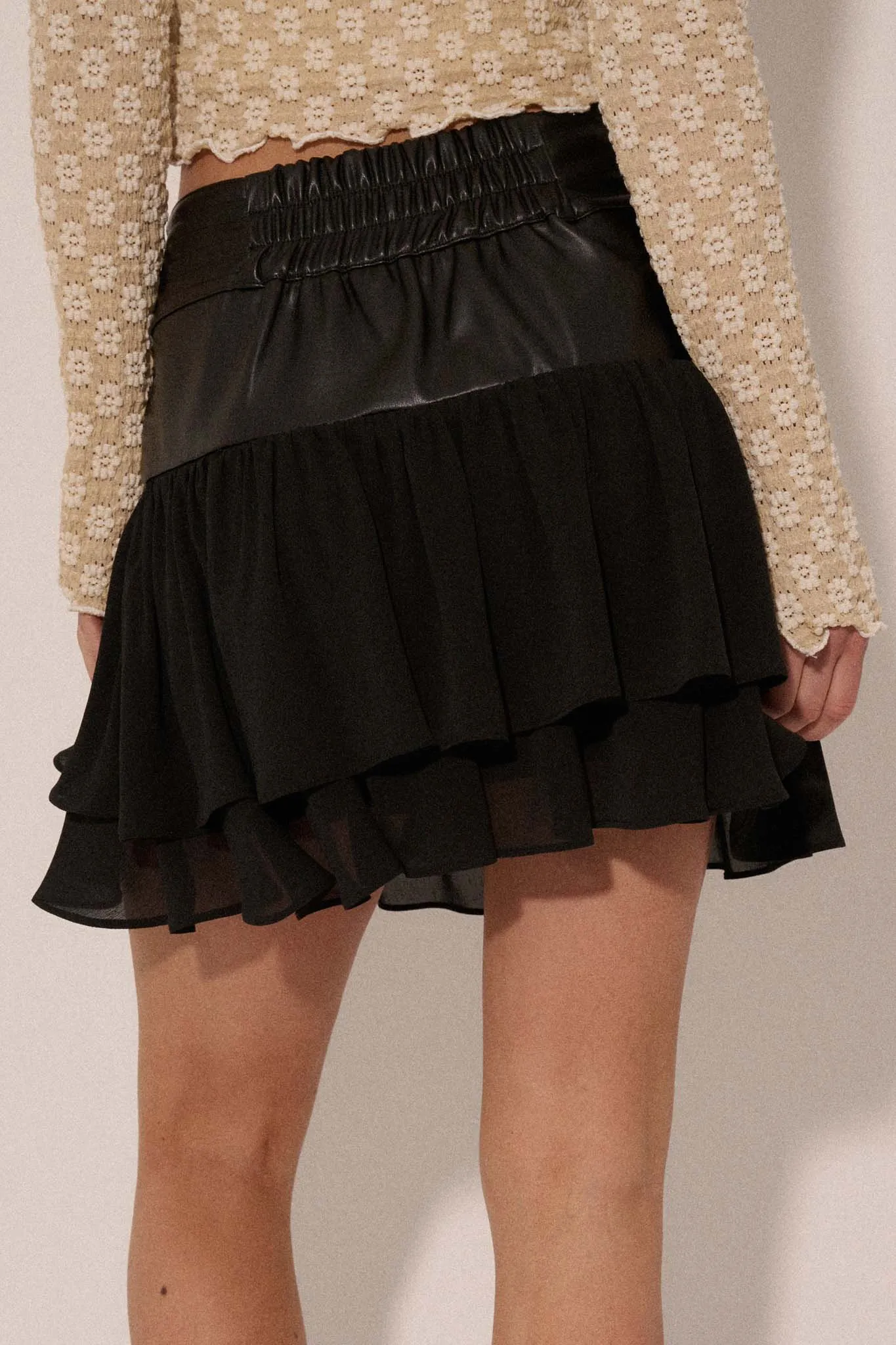 Bad Girl Vegan Leather and Chiffon Mini Skirt