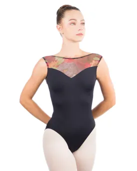 Ballet Rosa Gabriella Mesh Boat Neck Scoop Back Tank Leotard - Womens - Jardin Print