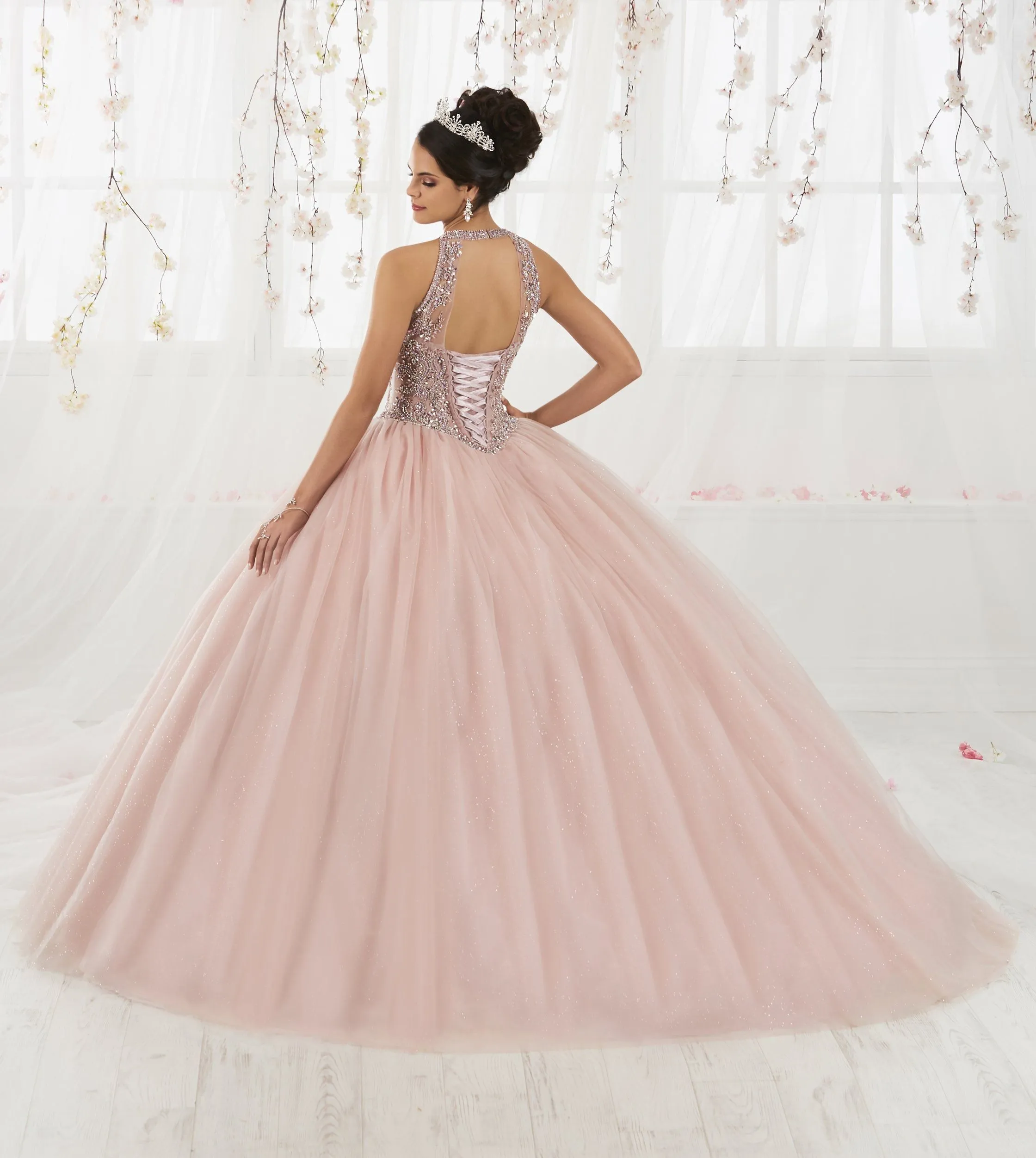 Beaded Halter Tulle Quinceanera Dress by House of Wu 26914