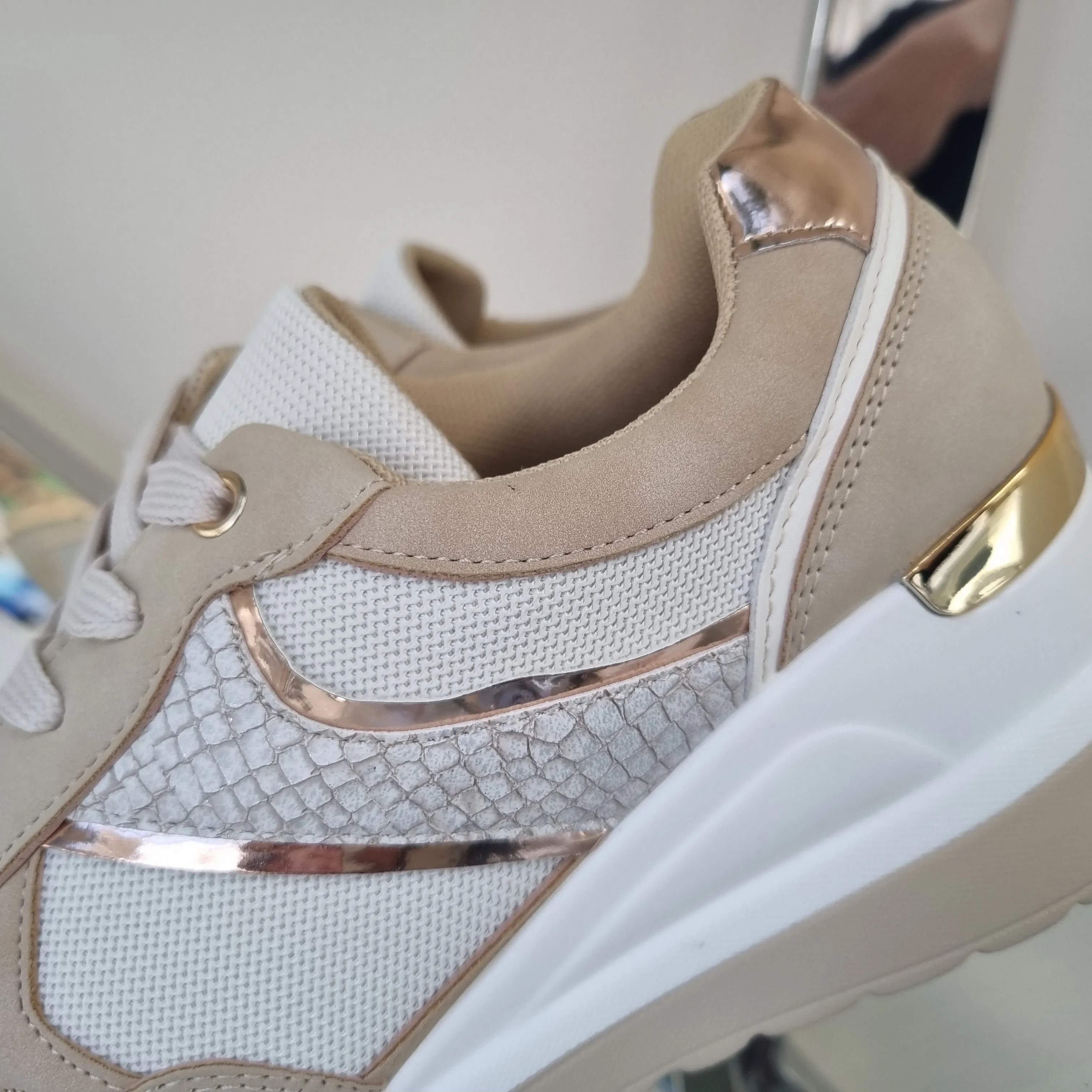 Beige and Gold Trainers