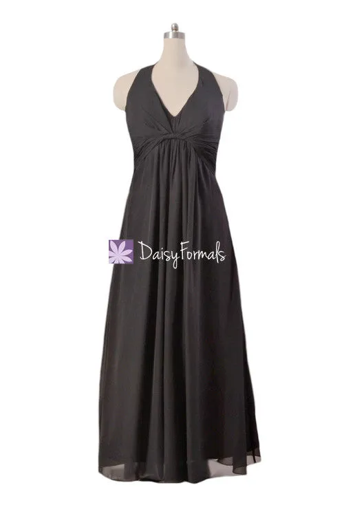 Black Chiffon Dress Long Halter Chiffon Evening Dress Women Party Dress (BM414)