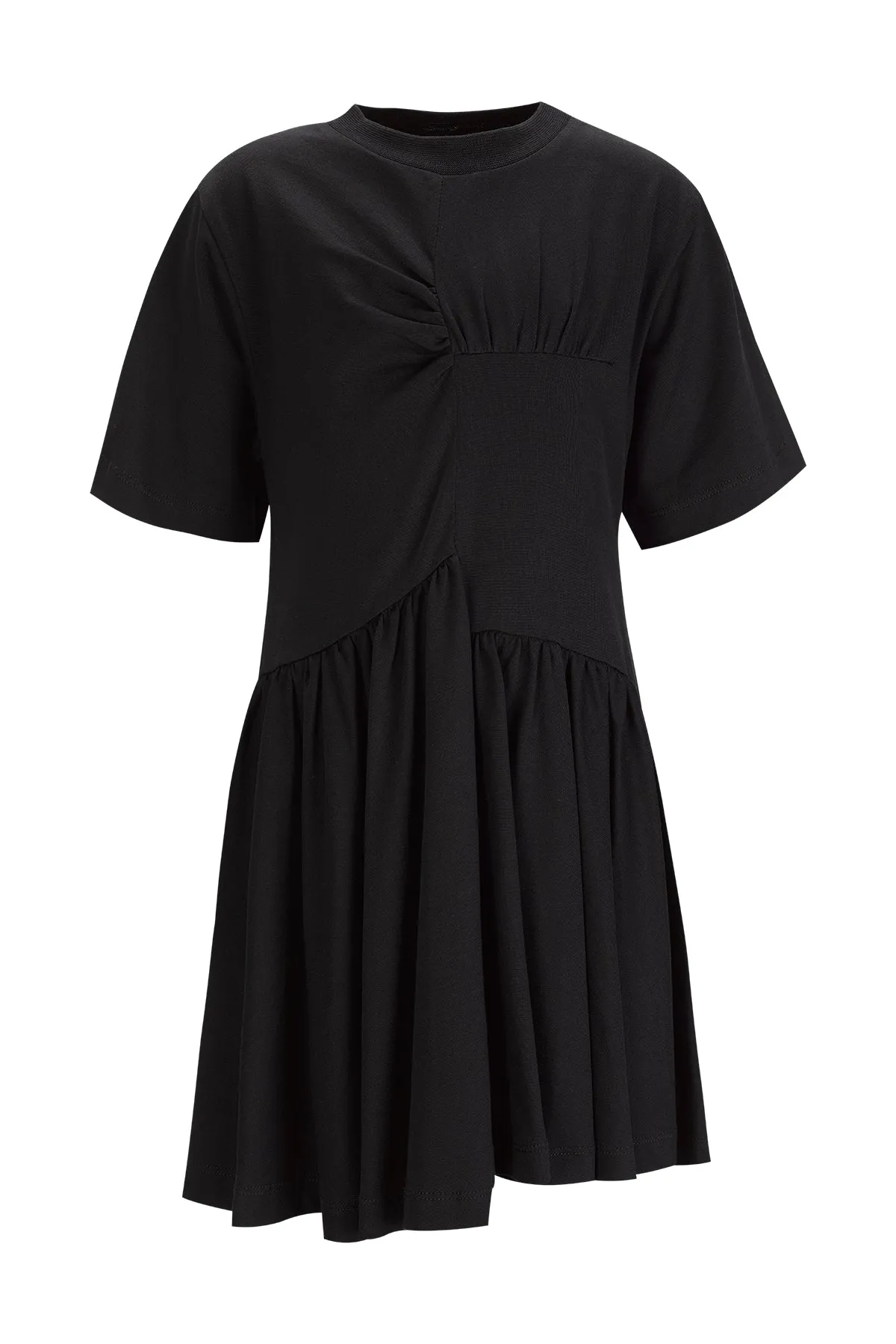 BLACK GATHERED JERSEY T-SHIRT DRESS