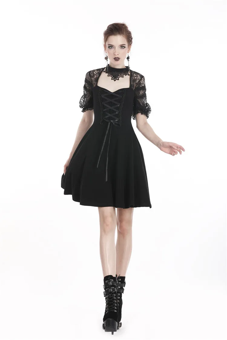 Black lolita lace up halter dress with necklace design DW298