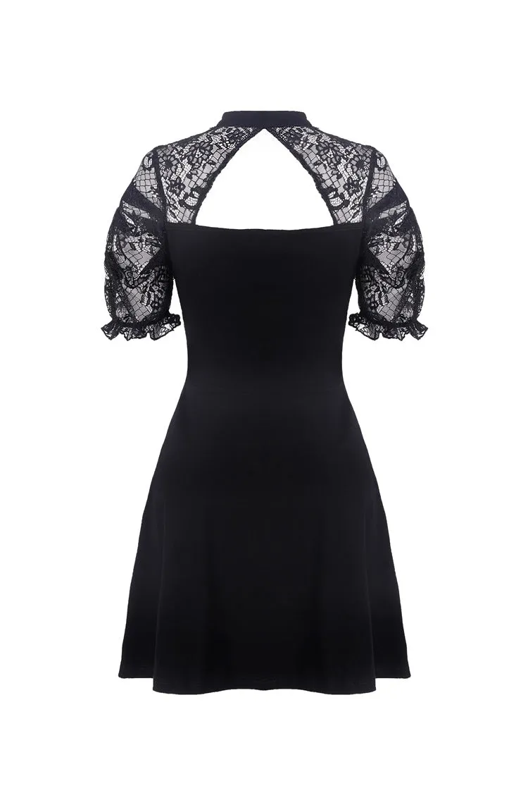 Black lolita lace up halter dress with necklace design DW298