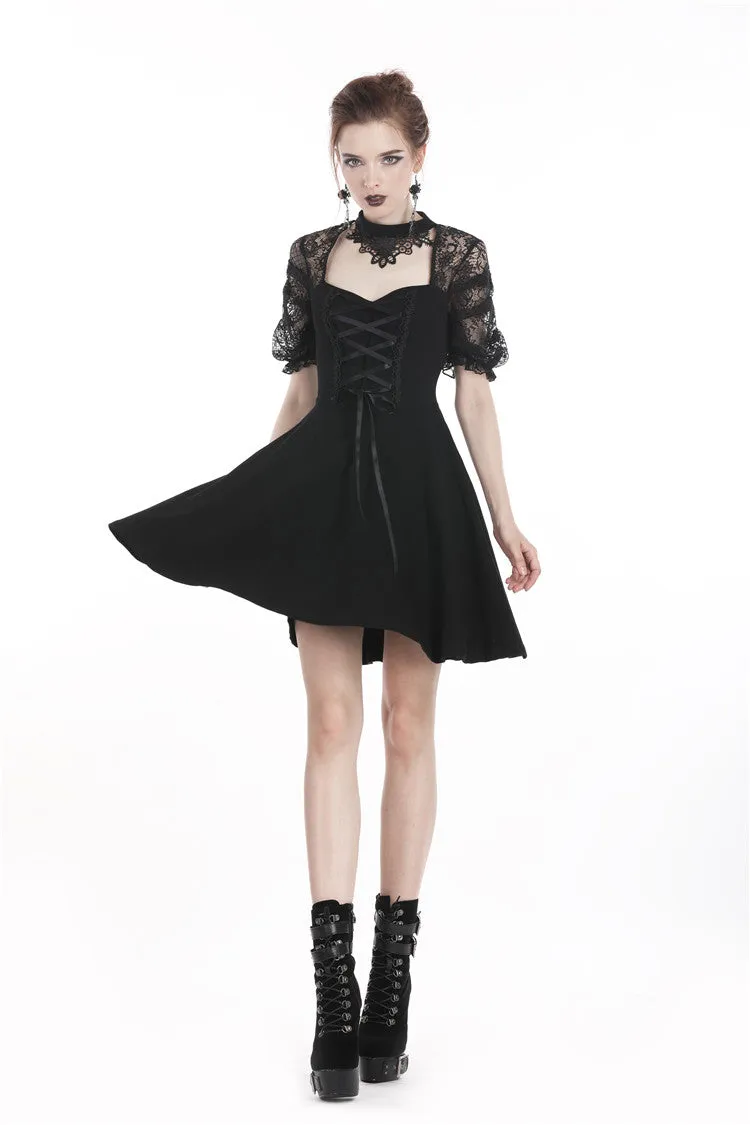 Black lolita lace up halter dress with necklace design DW298