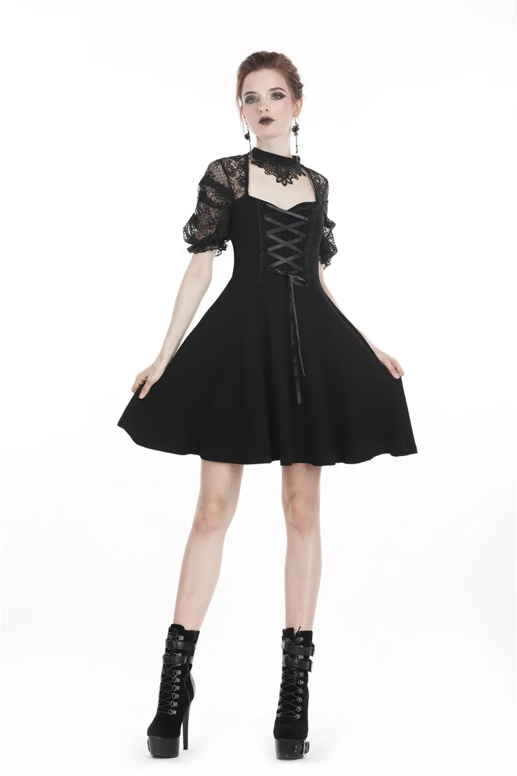 Black lolita lace up halter dress with necklace design DW298