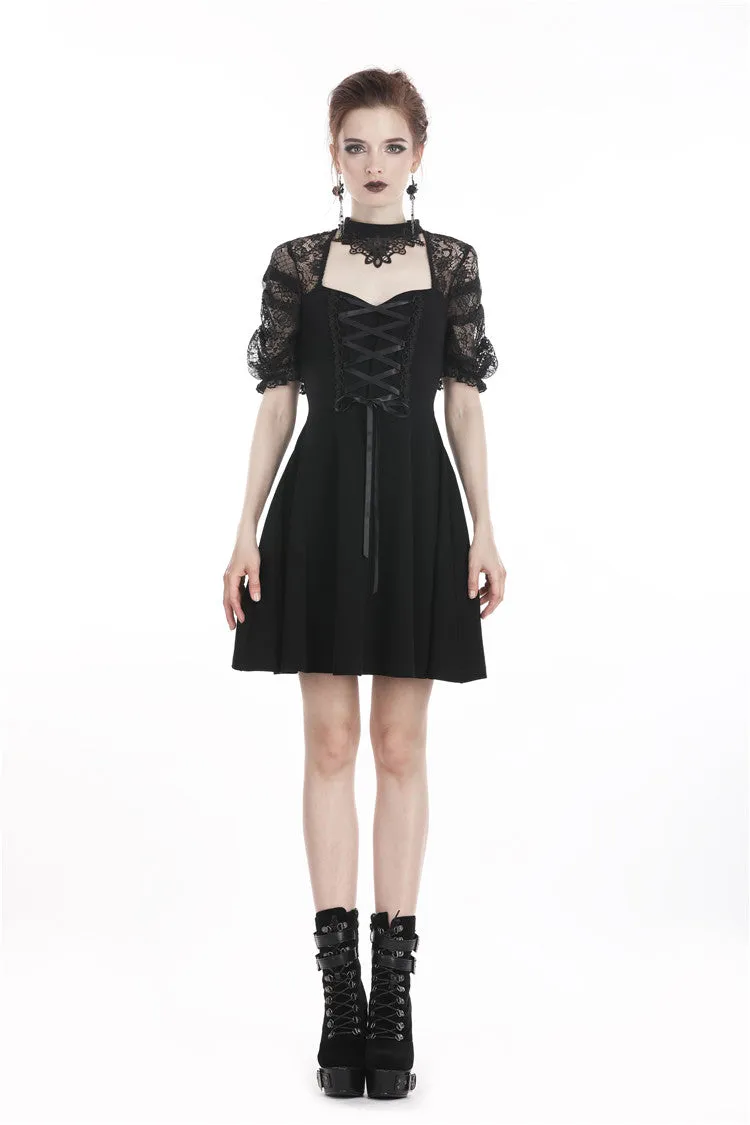 Black lolita lace up halter dress with necklace design DW298