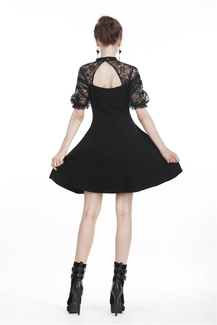 Black lolita lace up halter dress with necklace design DW298