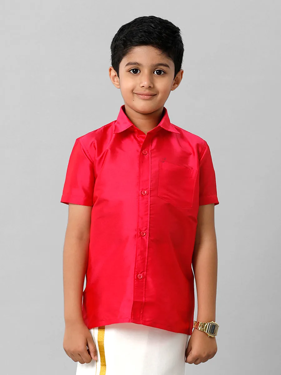 Boys Silk Cotton Dark Pink Half Sleeves Shirt K13