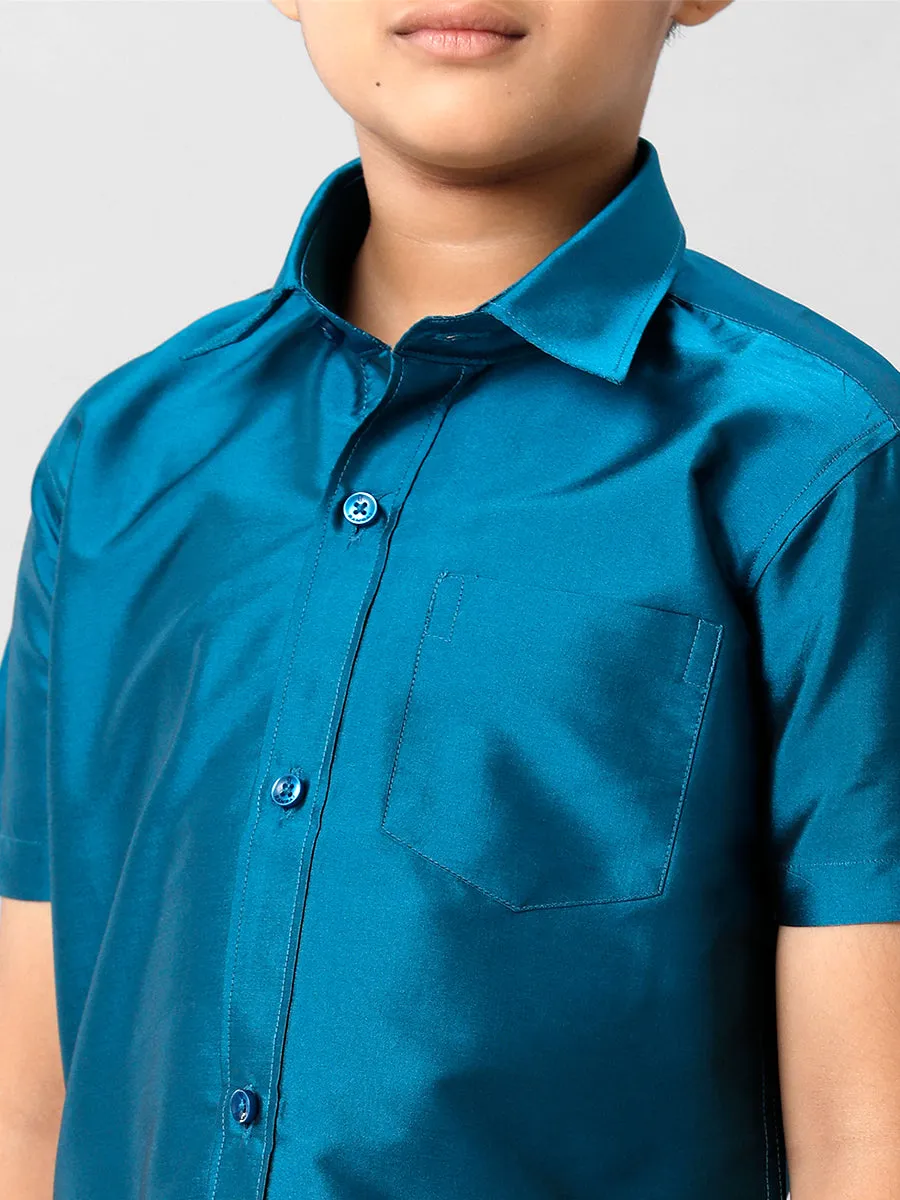 Boys Silk Cotton Light Blue Half Sleeves Shirt K1