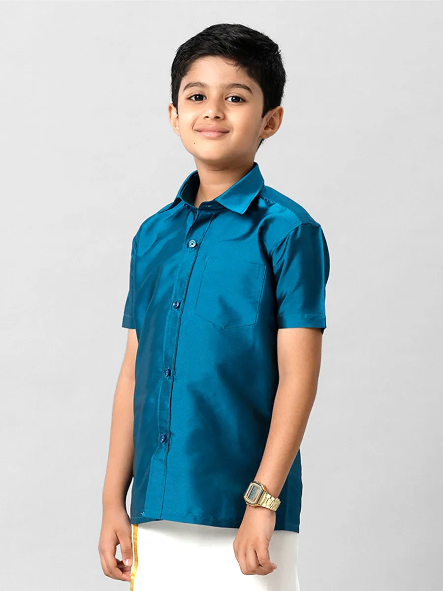 Boys Silk Cotton Light Blue Half Sleeves Shirt K1