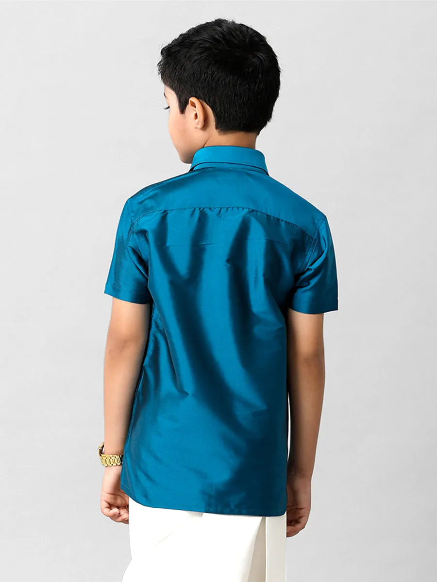 Boys Silk Cotton Light Blue Half Sleeves Shirt K1