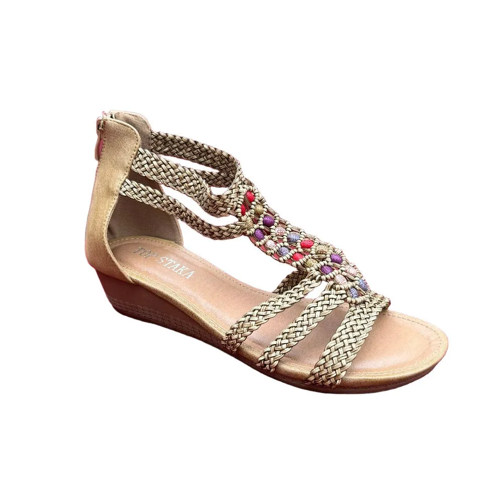 Braided strapy wedge sandal