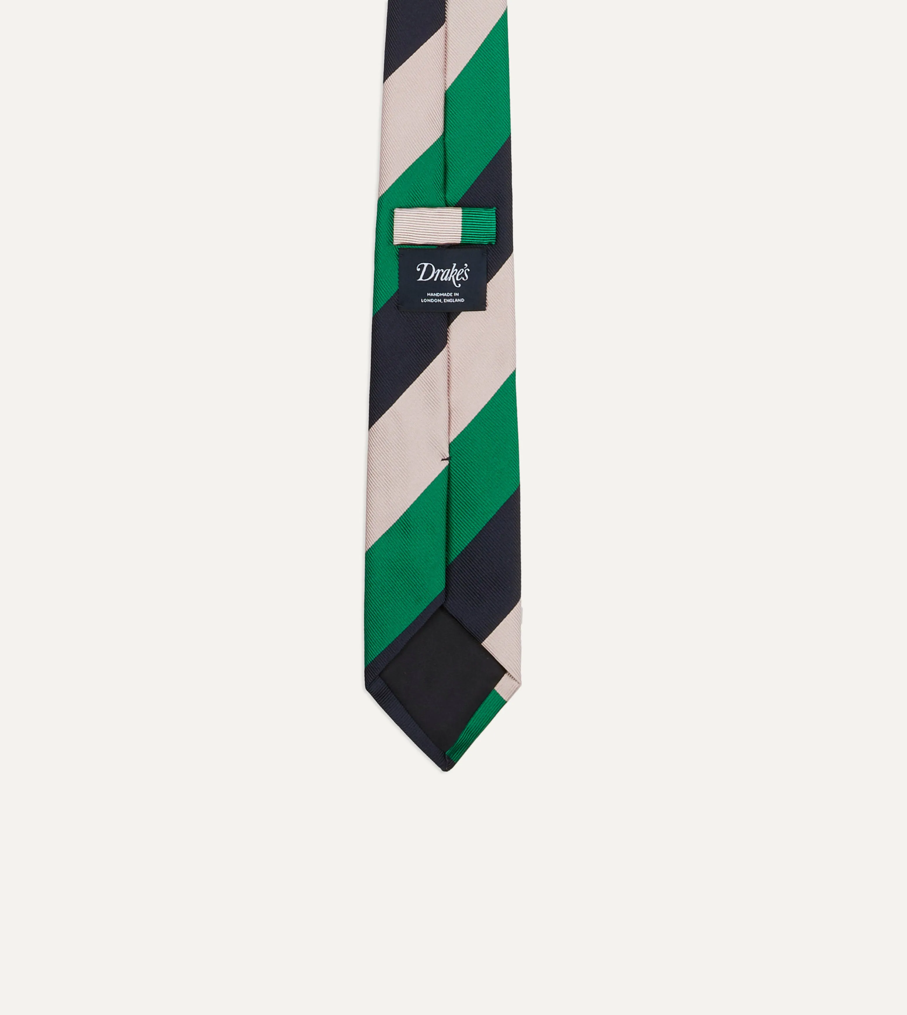 Bright Green, Navy and White Stripe Tipped Repp Silk Tie