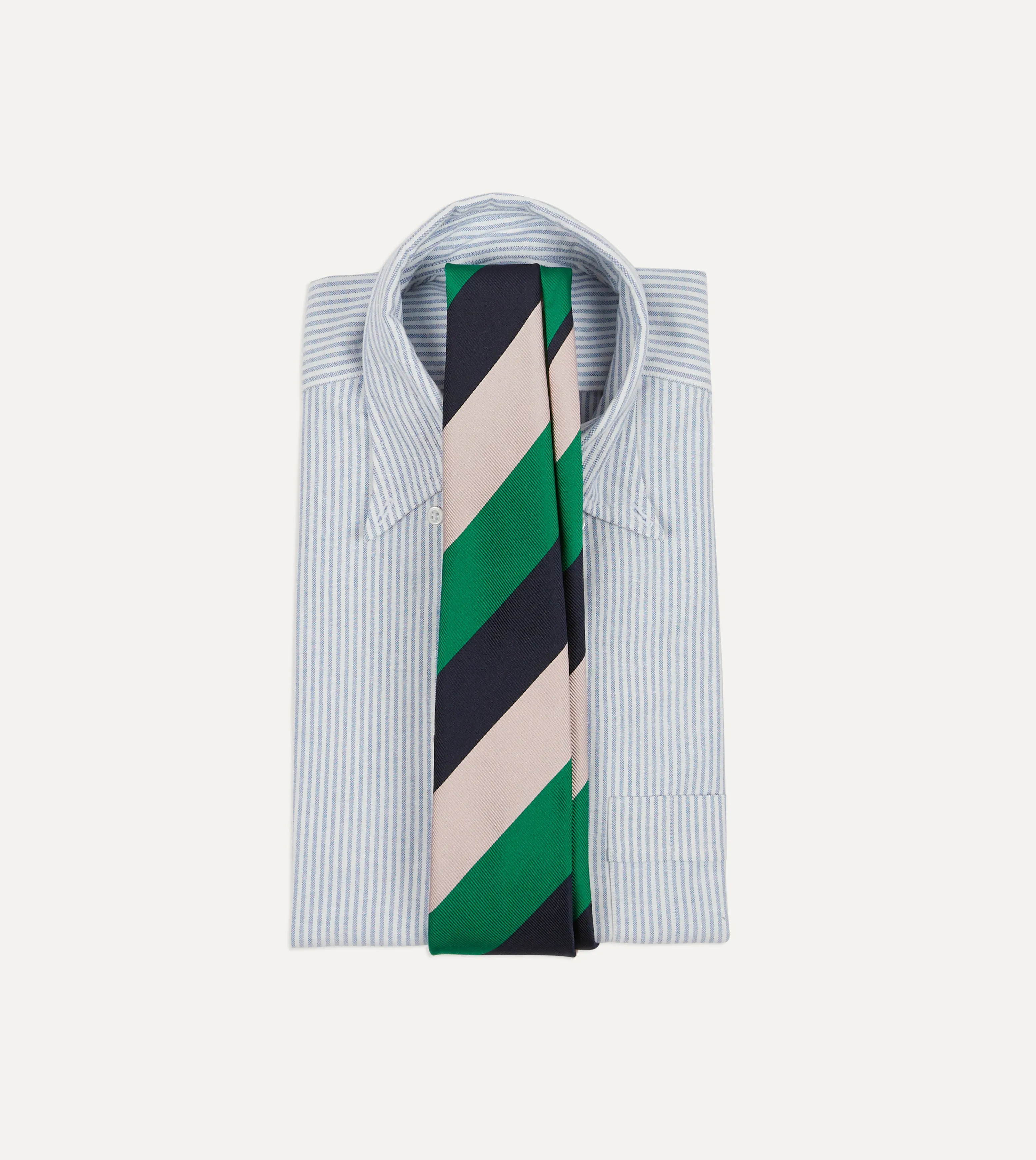 Bright Green, Navy and White Stripe Tipped Repp Silk Tie