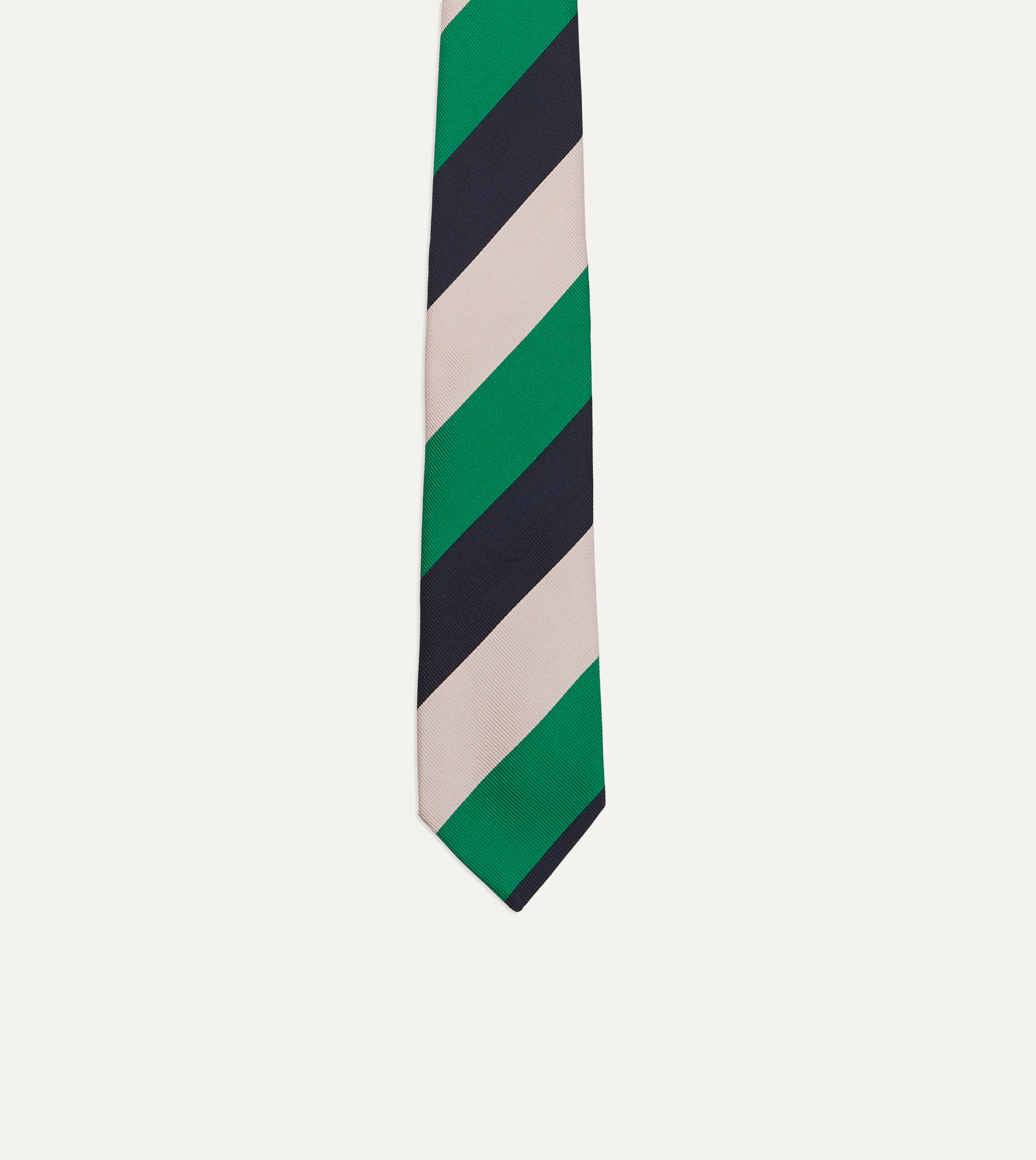 Bright Green, Navy and White Stripe Tipped Repp Silk Tie