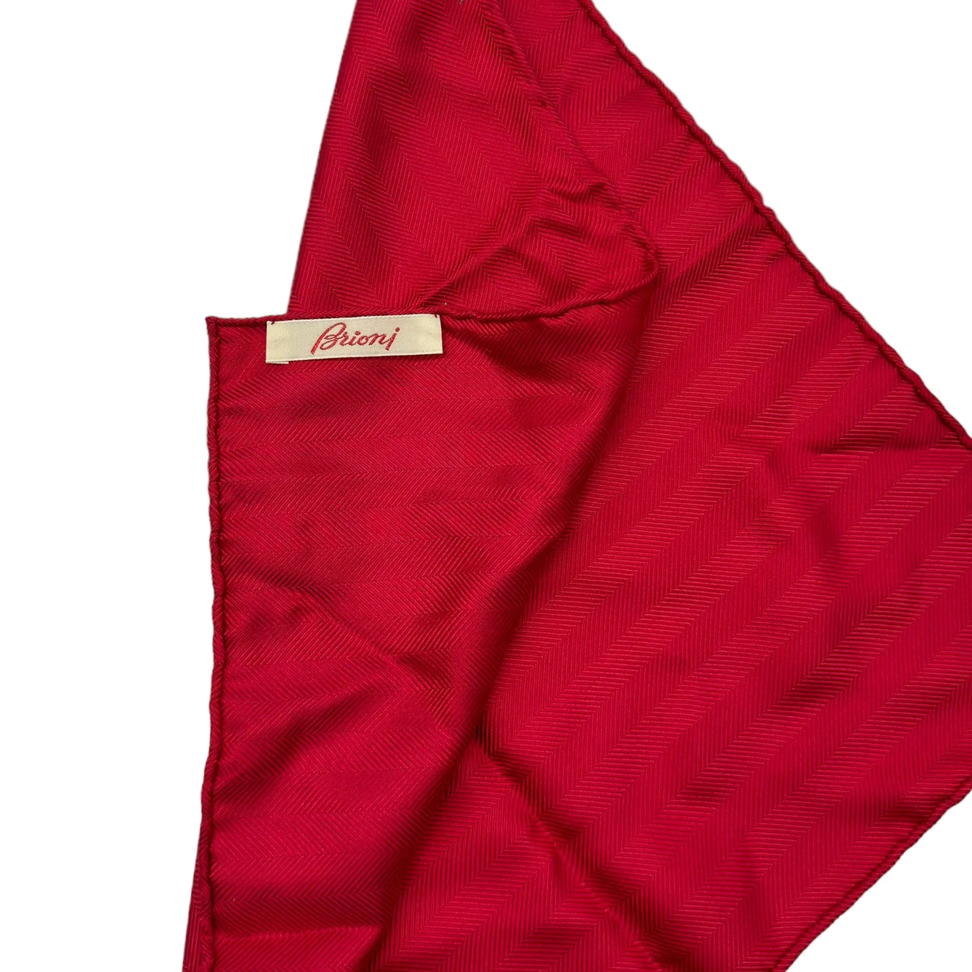 BRIONI Men's Silk Herringbone Pattern Pocket Square - Red