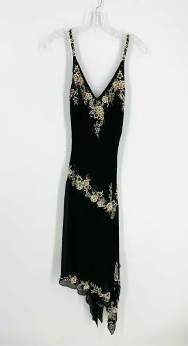 Cache Size 4 Black/Beige Embroidered Silk Vintage Dress