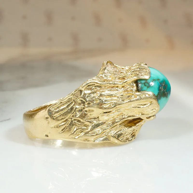 Captivating 1960s Brutalist Gold and Turquoise Ring