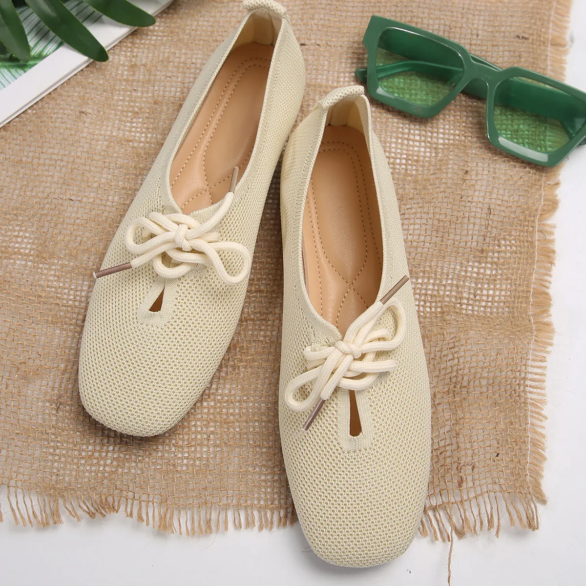 Casual Lace-up Mesh Flats Shoes Women Fashion Solid Color Loafers Lazy Shoes