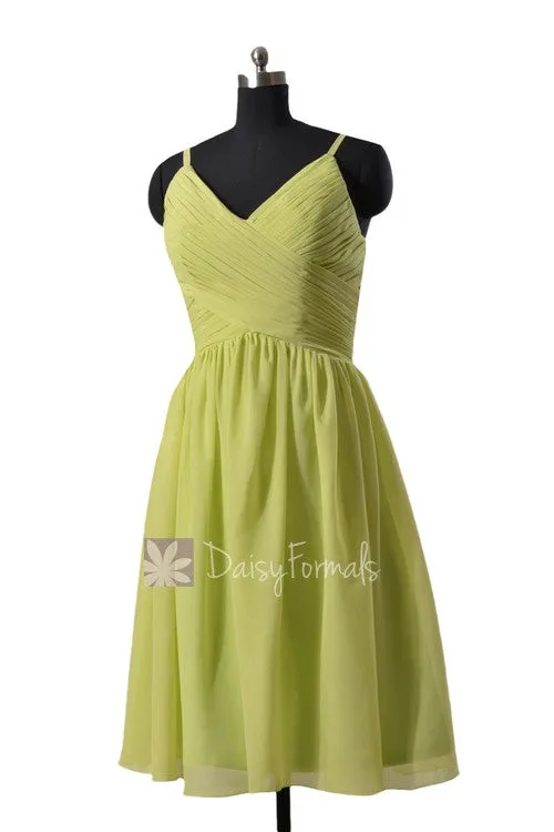 Chic Green Knee Length Bridal Party Dress Chiffon Formal Dress W/V-Neckline(BM8515)