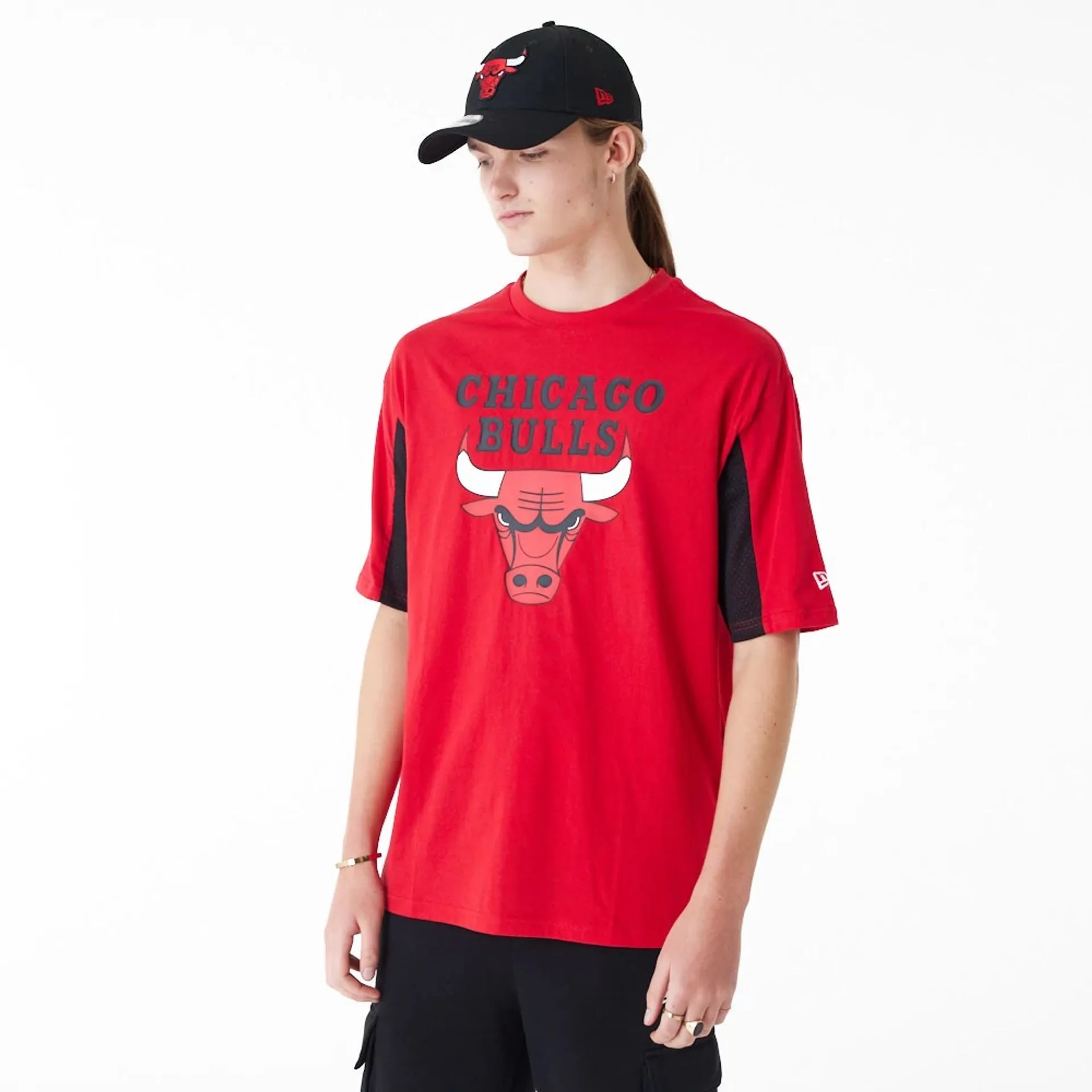 Chicago Bulls NBA Mesh Panel Red Oversized T-Shirt