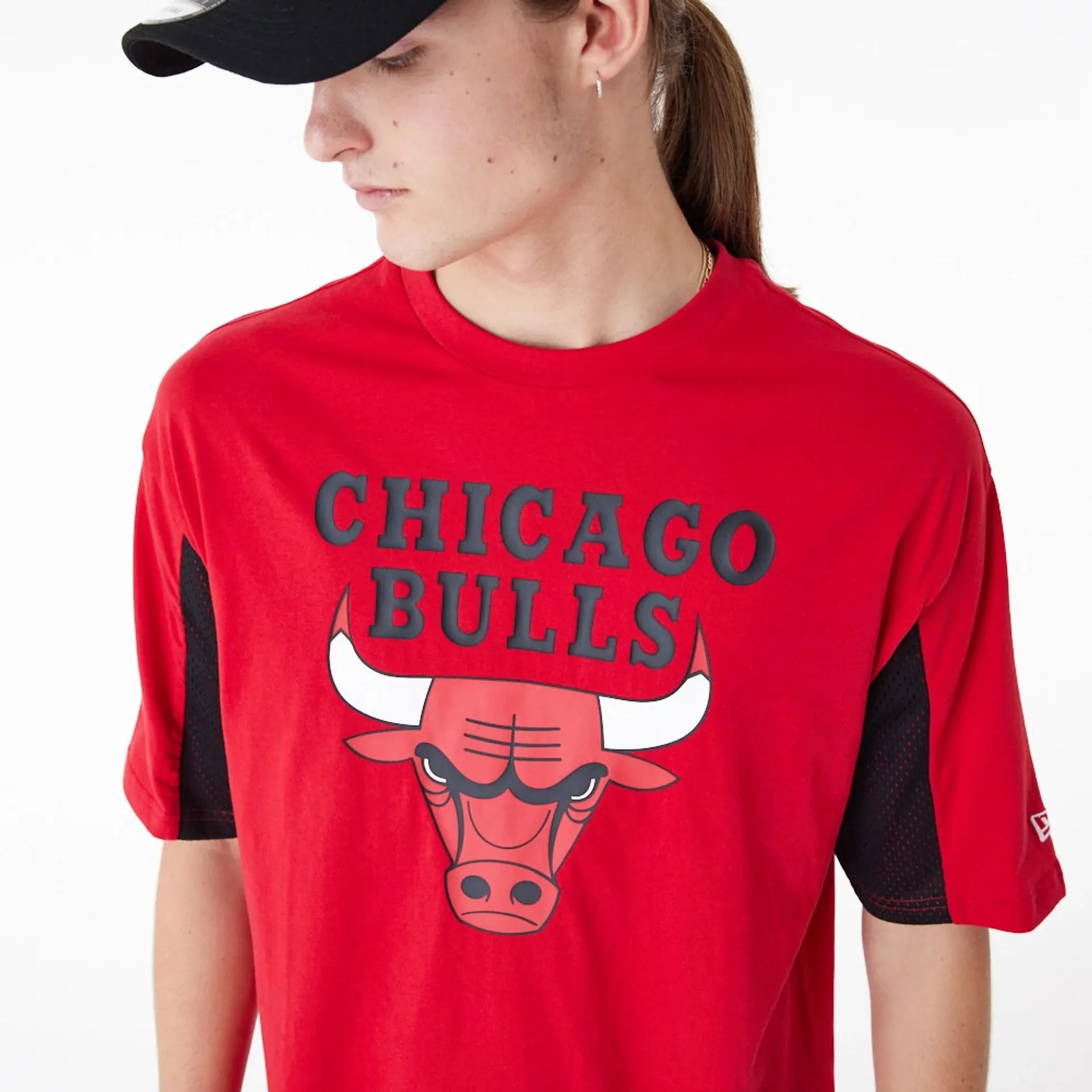 Chicago Bulls NBA Mesh Panel Red Oversized T-Shirt