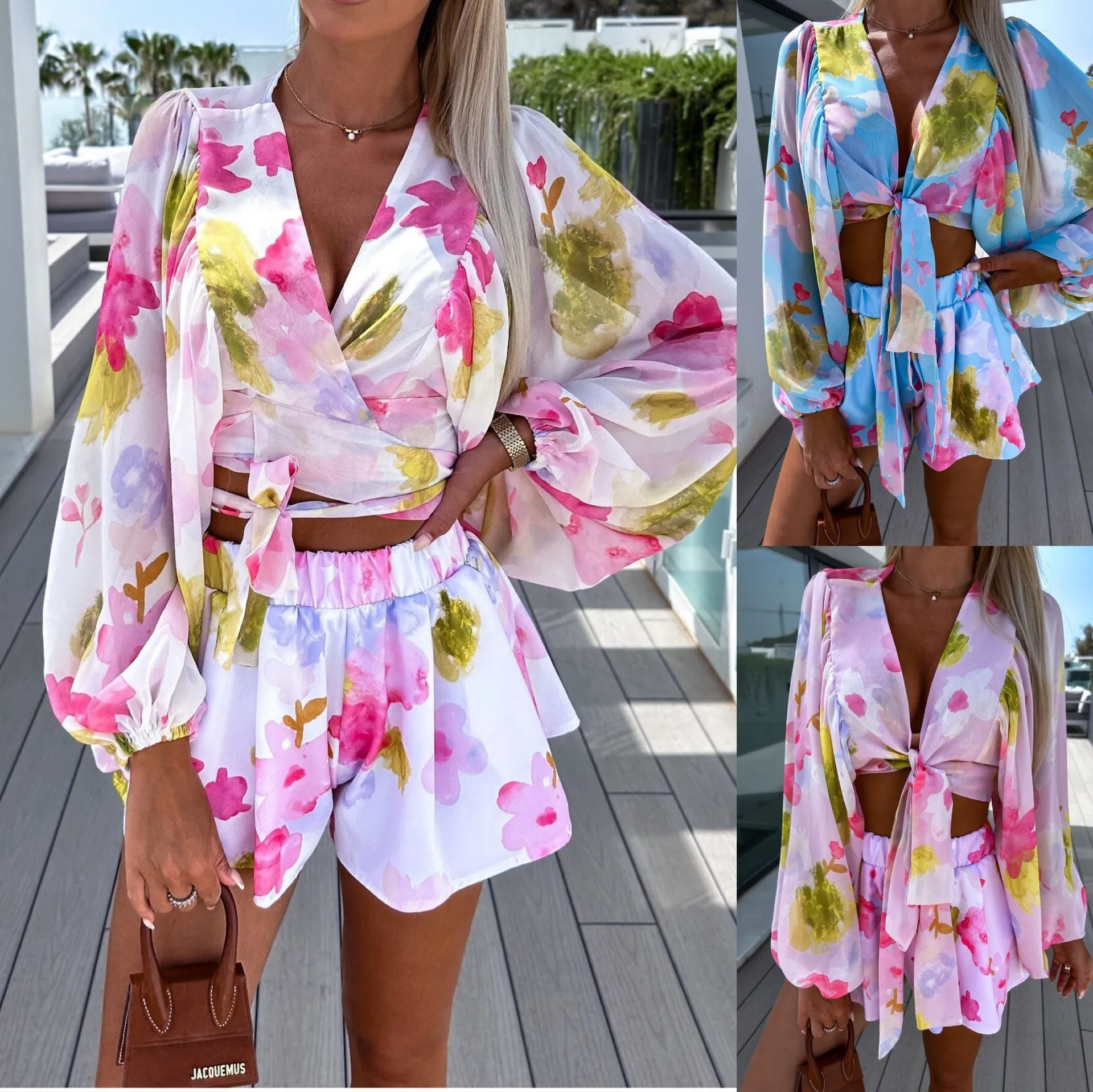 Chiffon Pleated 2-piece short set.