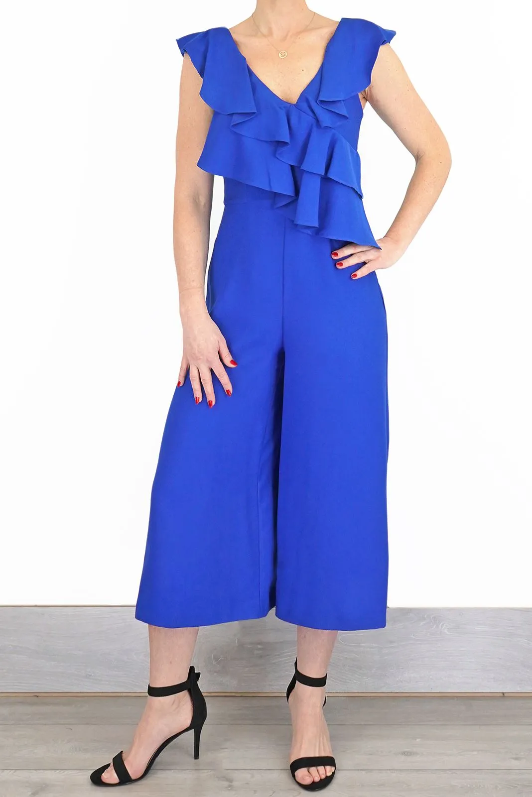 Coast Jojo Ruffle Cobalt Blue Sleeveless V-Neck Jumpsuit