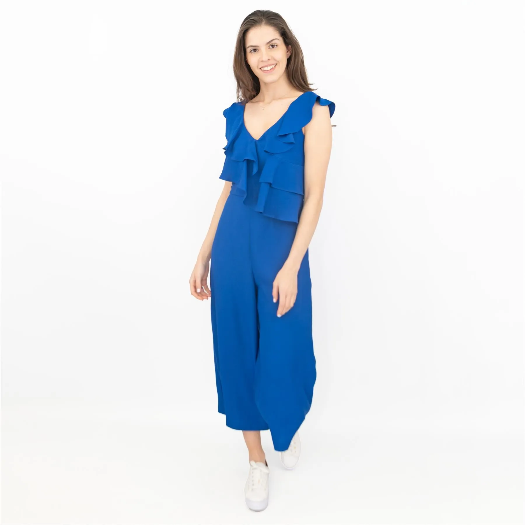 Coast Jojo Ruffle Cobalt Blue Sleeveless V-Neck Jumpsuit