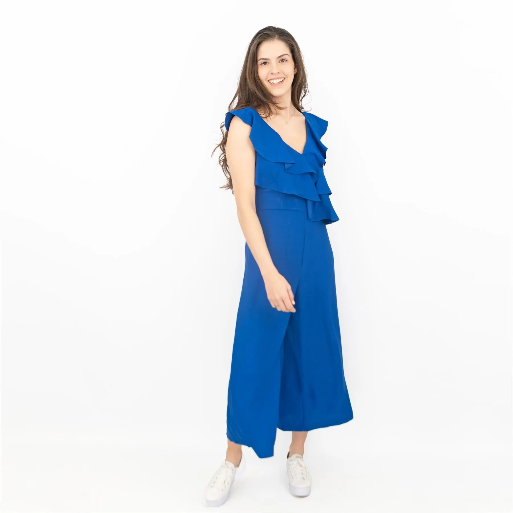 Coast Jojo Ruffle Cobalt Blue Sleeveless V-Neck Jumpsuit